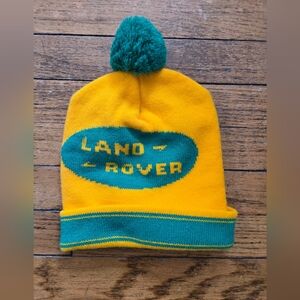 Vtg Land Rover OS Yellow Green Beanie Touque